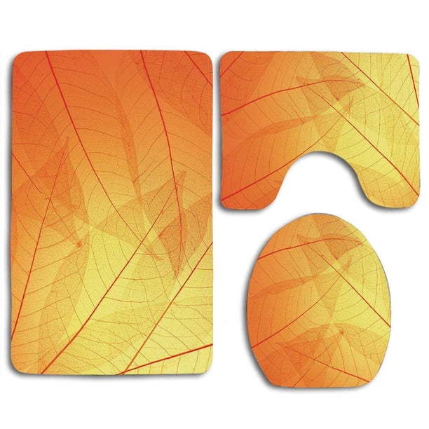 ABPHQTO Otoño Naturaleza Temporada de otoño Temáticas Hojas secas Esqueleto Venas vívidas Cerrar Juego de alfombras de baño de 3 piezas Alfombra de baño Alfombra de contorno y tapa de inodoro ABPHQTO Cont-CHAPPLE-11188