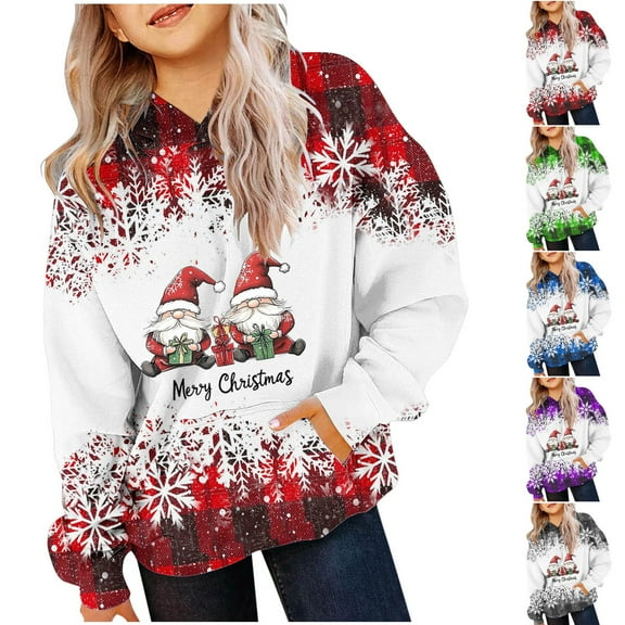 MKOSPLRT Merry Christmas Sweatshirts Kids 2-14 Years Long Sleeve Oversized Hoodies Casual Xams Graphic Pullover with Pockets