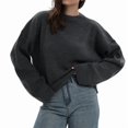 thumbnail image 1 of Women'S Crew Neck Sweaters Fall Outfits Trendy Long Sleeve Ribbed Knit Pullover Tops Dark Grey M, 1 of 10