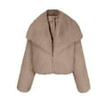 thumbnail image 5 of Women's Faux Fur Cropped Jacket, Notch Lapel Plush Short Coat, Long Sleeve Fleece Outerwear, Winter Warm Shaggy Top, Casual Fall Clothing with Pockets Khaki M, 5 of 5