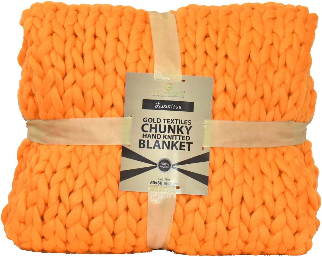 Gold Textiles Chunky Knit Blanket 50x60 Warm Soft Cozy Handmade Knitted