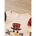 thumbnail image 5 of Seyurigaoka Infant Baby Girls Christmas Romper Snowman Letter Printing Plaid Splicing Playsuits Round Collar Flared Long Sleeve Jumpsuit + Bow Headwear, 5 of 9