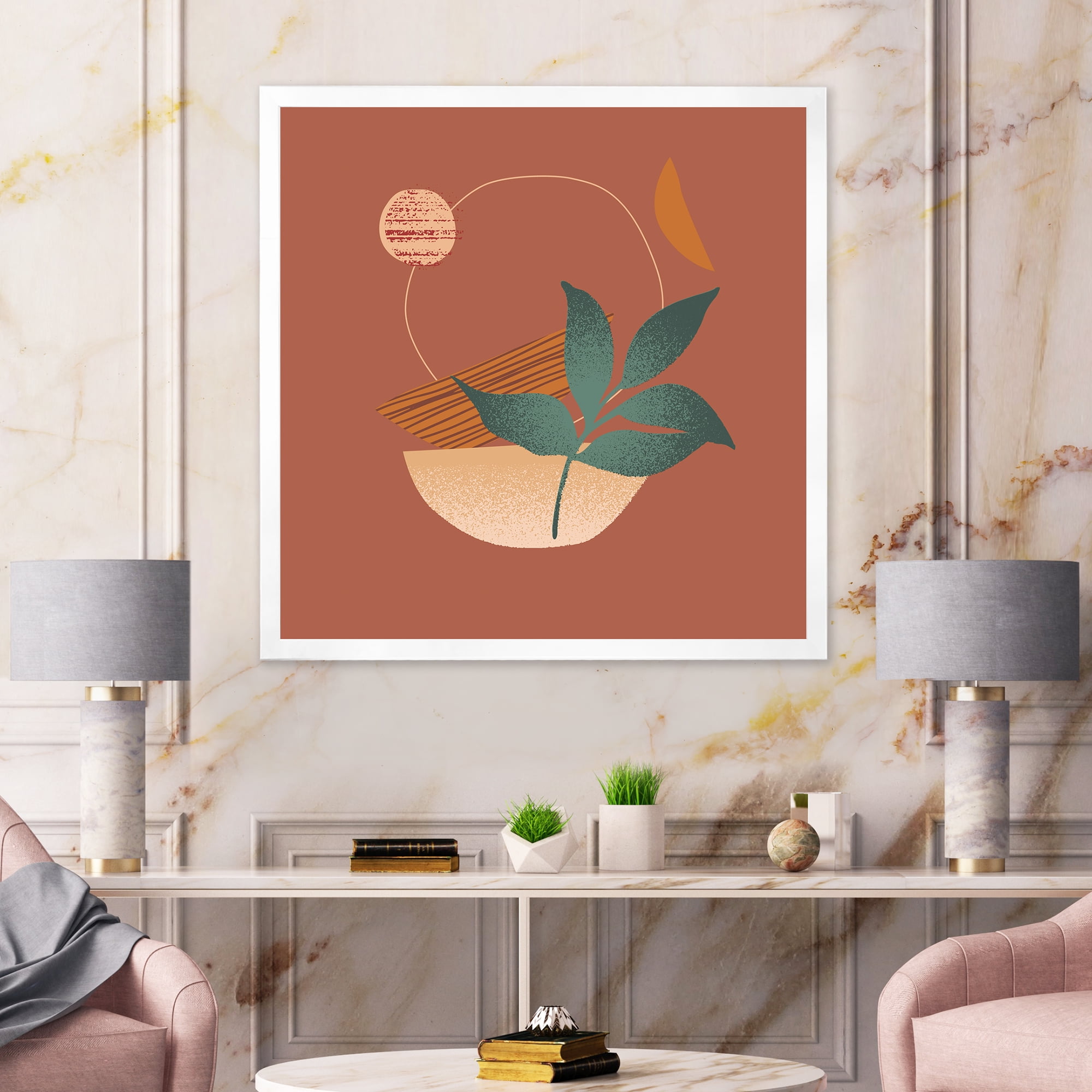 Designart 'Shapes and Tropical Leaf Silhouettes III' Modern Framed Art Print