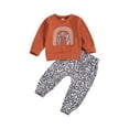 thumbnail image 1 of Diconna Baby Girl Fall Outfits Rainbow Printed Round Neck Shirt, Jogger Leopard Pants, 1 of 6