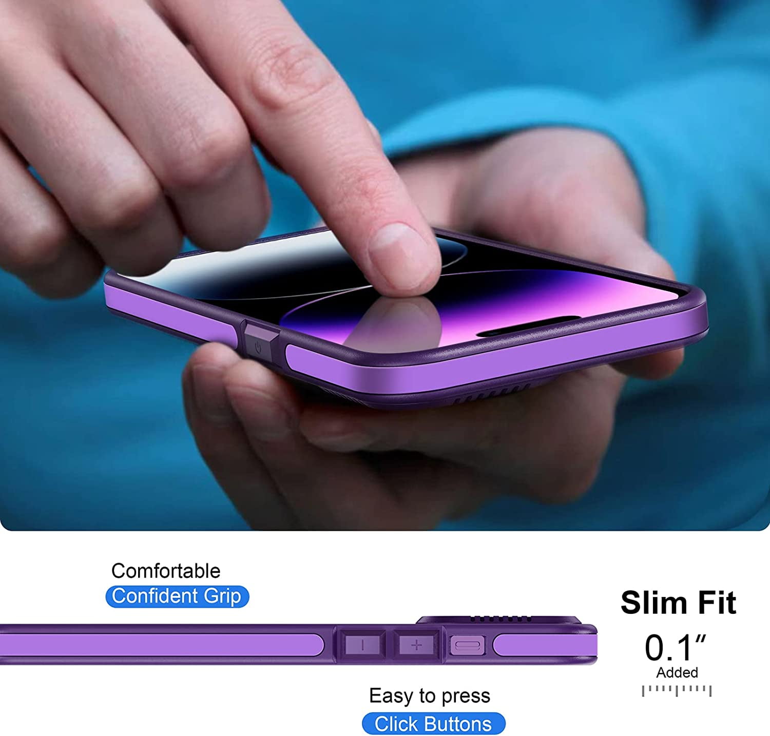 Casus Frosted Matte Silicone Frame Shockproof Case for Apple iPhone 14 Pro Max - Purple