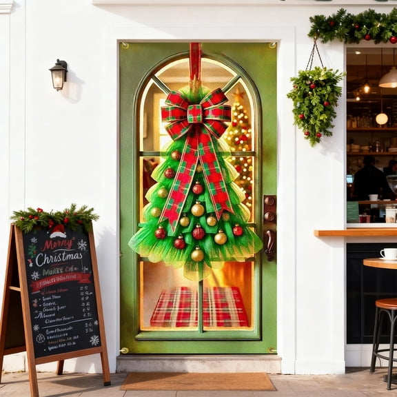 Festive Bow Door Curtain Decoration Hanging Cloth for Home Entrance Party Celebration Birthday Christmas Decor Multipurpose Courtyard Door Cover - 70.87 x 35.43 inches