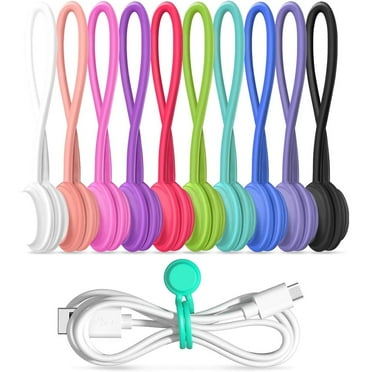 Magnetic Cable Ties 10 Pcs Reusable Cable Organizers Earbuds Cords USB Cable Manager Keeper Wrap Ties Straps for Office, School, Home Organization Sherry Silicone