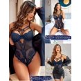 thumbnail image 5 of Avidlove - Body de lencer&iacute;a con arn&eacute;s de encaje floral para mujer, una pieza, Azul marino, M, 5 of 5