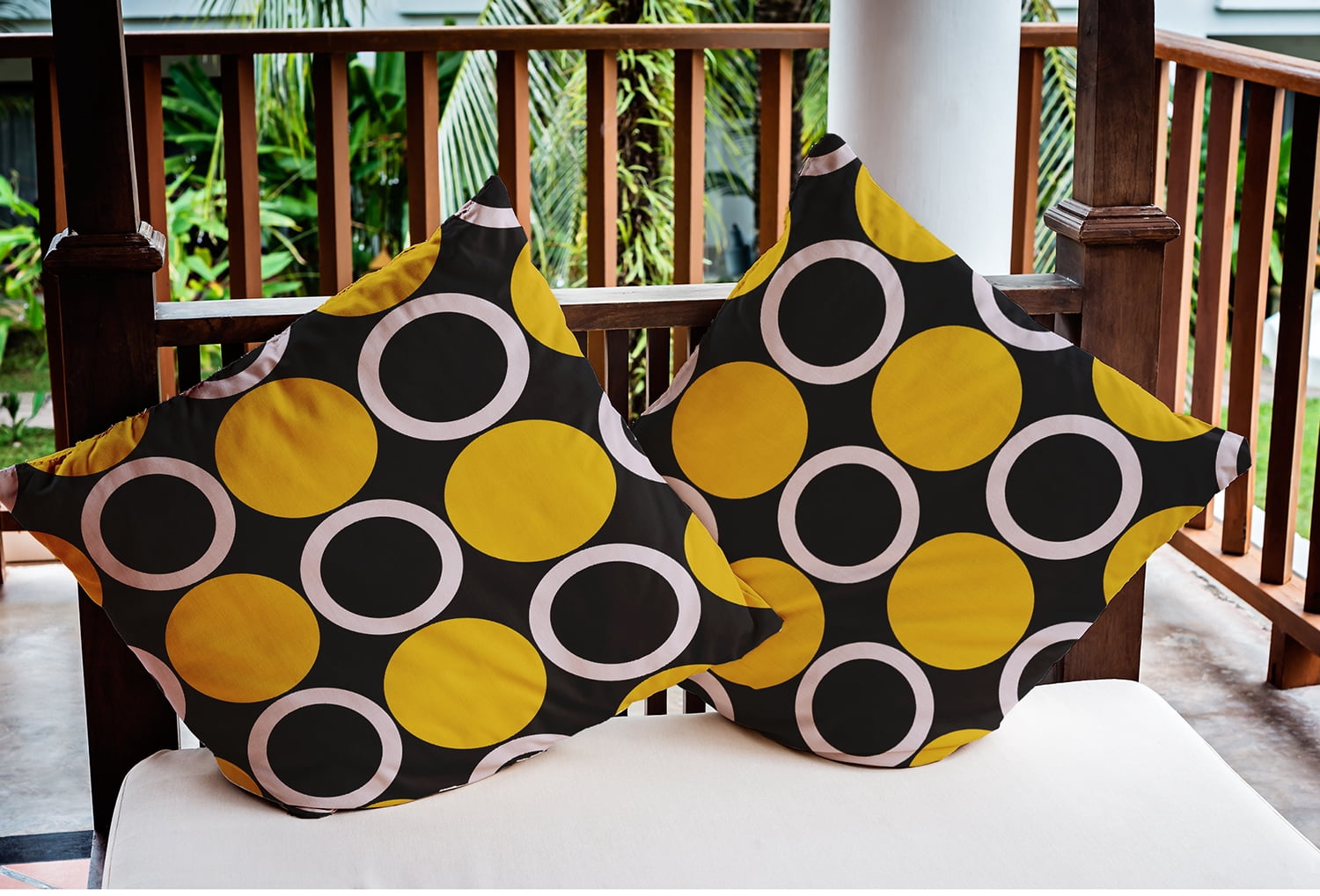 20" x 20" Simply Daisy Mod Circles Polyester Indoor/Outdoor Pillow, Mustard Qty 1