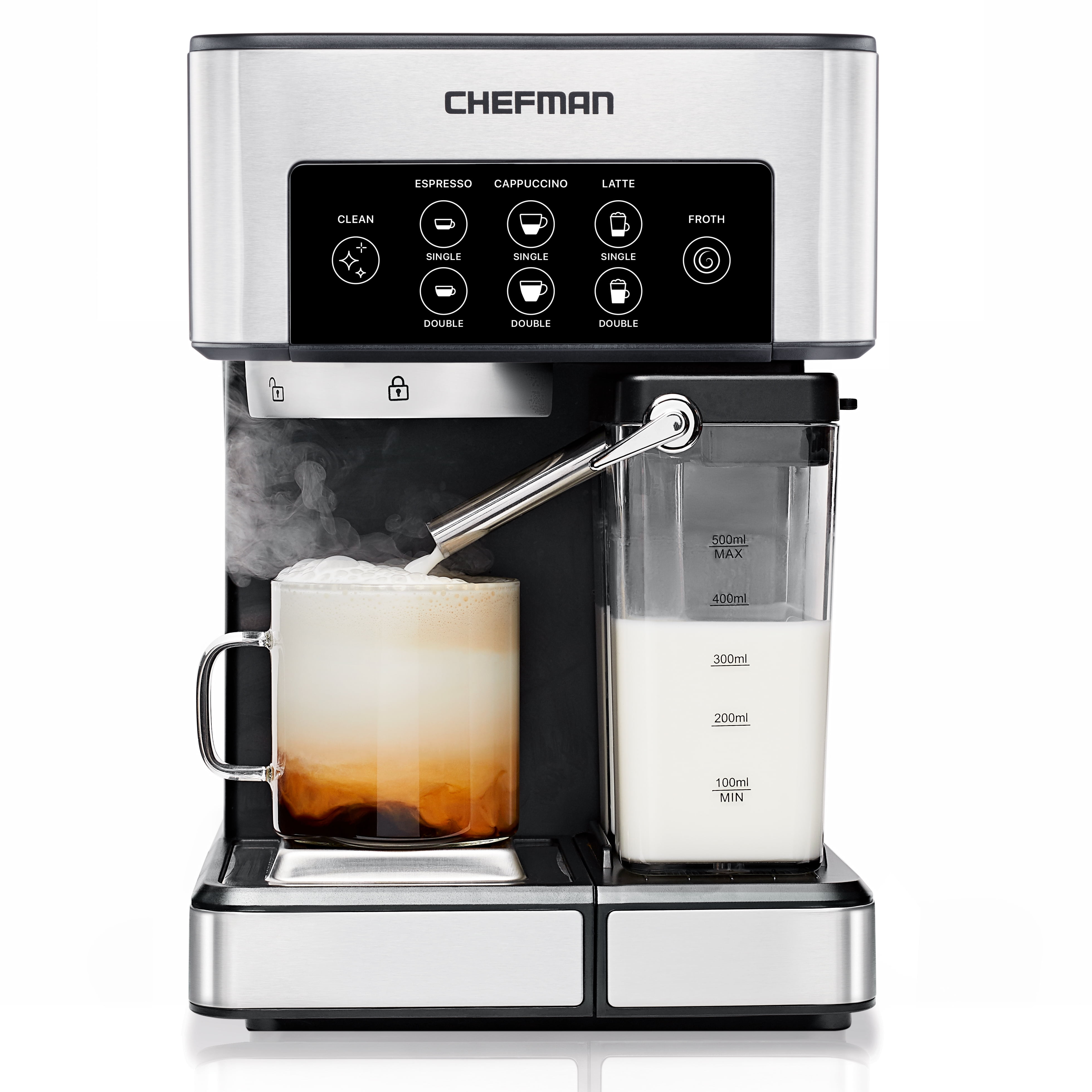 Chefman 1.8L Pro Espresso, Cappuccino and Latte Machine with Milk Frother, Stainless - Walmart.com