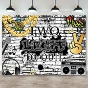 Custom Two Legit to Quit Backdrop for Boy Hip Hop 2nd Birthday Decorations White Brick Graffiti Wall Photography Background Retro 90s 2 Legit 2 Quit Second Birthday Party Banner Photo Booth 7x5ft