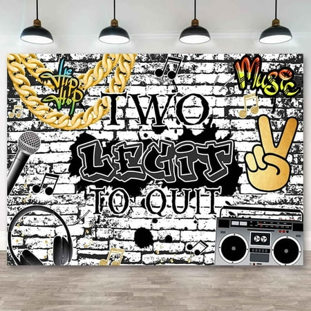 Custom Two Legit to Quit Backdrop for Boy Hip Hop 2nd Birthday Decorations White Brick Graffiti Wall Photography Background Retro 90s 2 Legit 2 Quit Second Birthday Party Banner Photo Booth 7x5ft