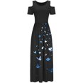 thumbnail image 3 of SMihono Robe Maxi Bohème d'Été pour Femmes Grande Taille Robe Longue Décontractée pour Femmes avec Imprimé Floral Rayé Manches Courtes Robe Maxi Robe de Plage, 3 of 4