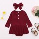 thumbnail image 2 of Vestido Para Niñas, Ropa Para Bebés, Ropa Infantil De Manga Larga, Ropa Acanalada Sólida, Vestido De Pelele, Trajes Con Diadema, Rojo Odeerbi LM103-3042, 2 of 9
