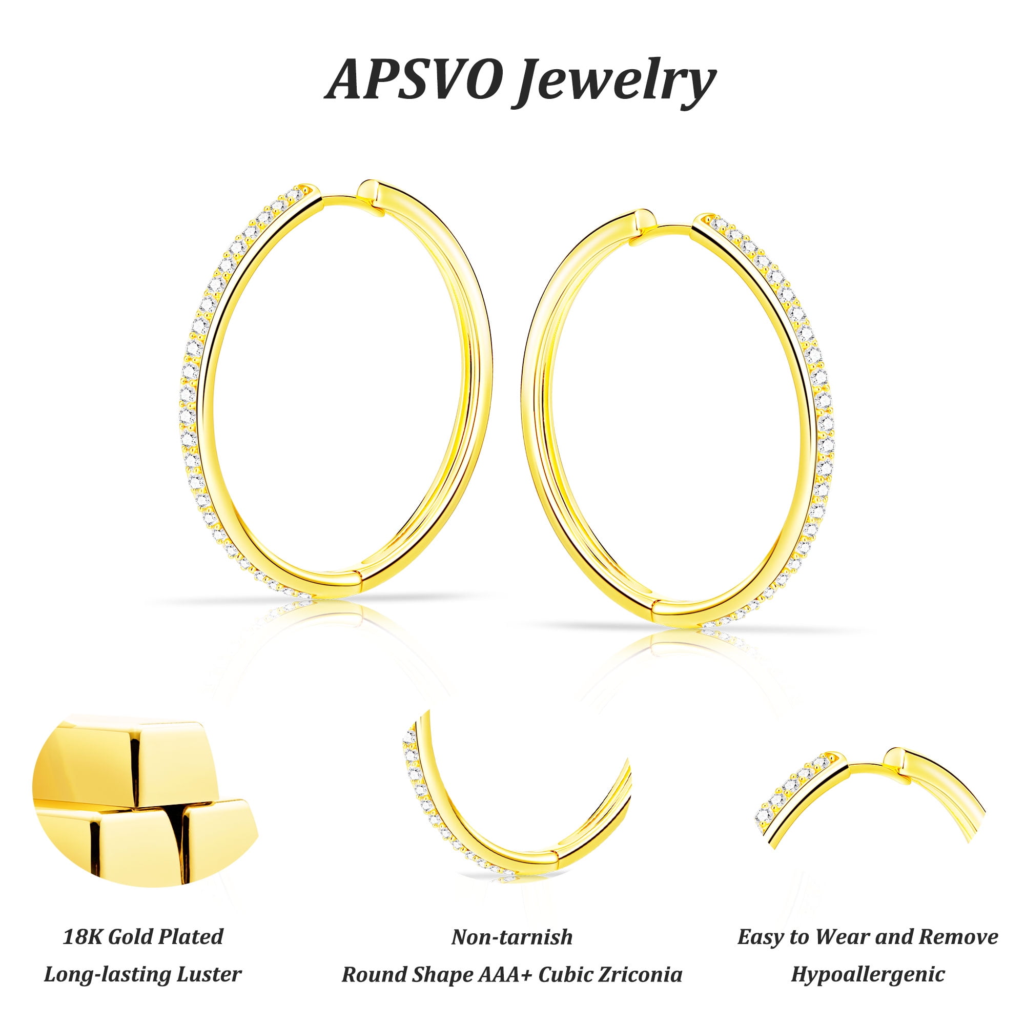 APSVO 4 Pairs 18K Gold Plated Hoop Earrings for Women CZ Post Hypoallergenic Earrings Set Birthday Graduation Jewelry Gifts Her Mom Wife Girlfriend Female Lady Adults Ideas 15/20/25/30MM