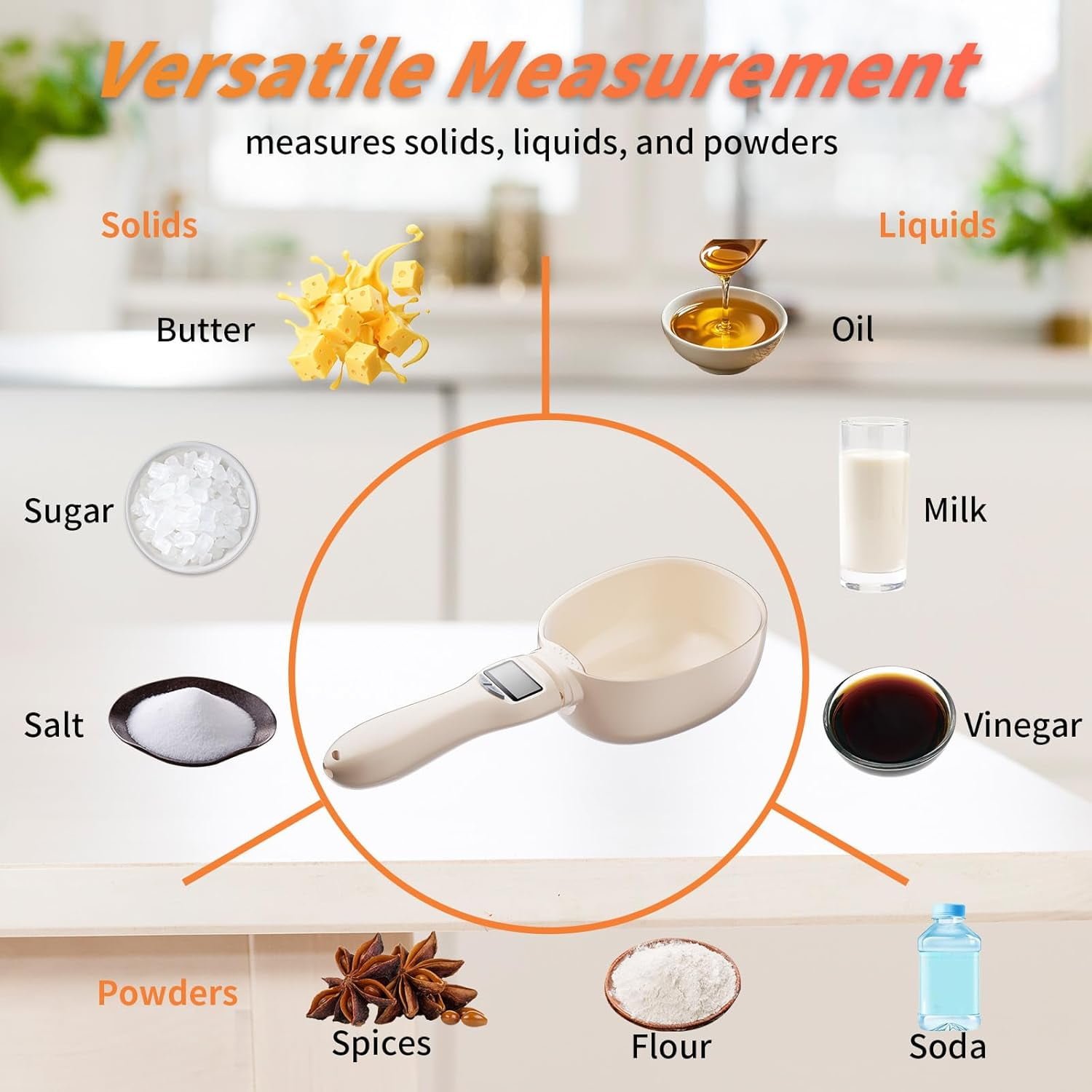 ABCISI 3T6B Digital Measuring Spoon, Smart Food Scale For Baking Cooking Coffee,Weight from 1 g to 800 g, Support Unit g/ml/cup/fl.oz/oz for Home Cooks Bakers Chefs Pet Owners