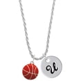 thumbnail image 1 of Delight Jewelry Silvertone Large Enamel Basketball Silvertone Script Initial Disc - U - Charm Necklace, 20"+3", 1 of 4
