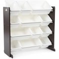 Humble Crew Modern Toy Organizer with 12 Bins, Espresso/White