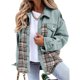 thumbnail image 1 of Chaqueta vaquera a cuadros, chaqueta vaquera para mujer, chaqueta vaquera con solapa y empalme a cuadros, chaqueta vaquera lavada, verdadera excelencia, 1 of 6