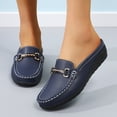 thumbnail image 3 of Rokment Mules Dressy Slippers for Women Ladies Trendy Casual Buckles Leather Closed Toe Sandals Comfortable Walking Slip on Backless Loafers Summer Fall Blue Size 9.5, 3 of 6