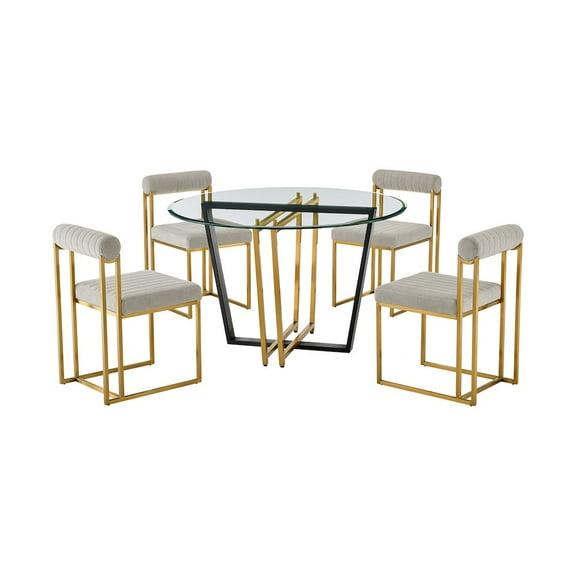 Armen Living Devi Anastasia 5 Piece Round Glass Dining Table Set