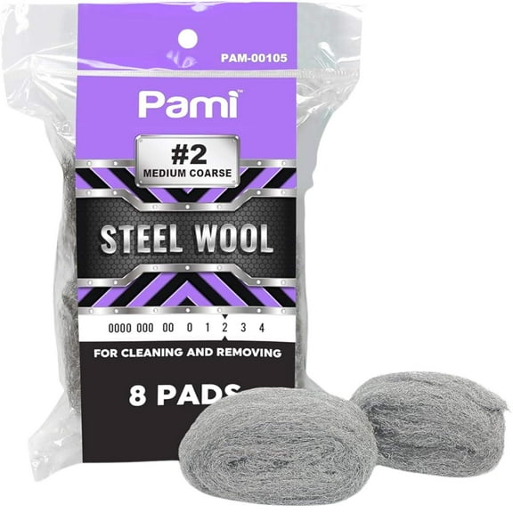 PAMI Grade #2 Medium Coarse Steel Wool Pads:8 Pads