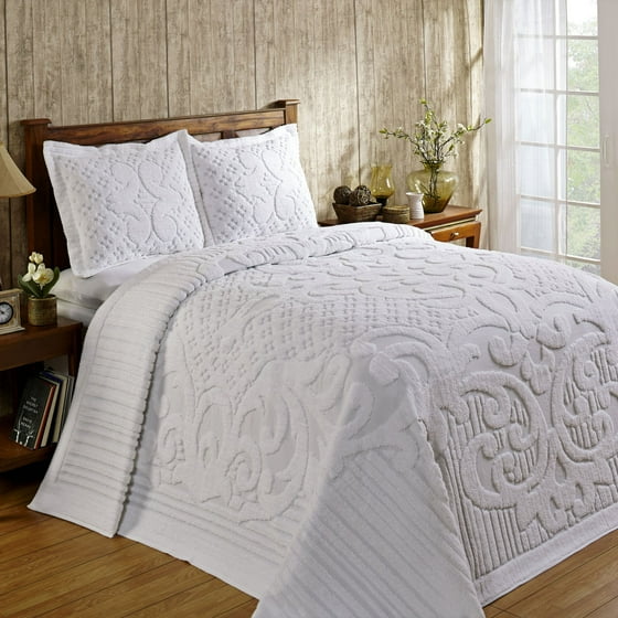 Ashton Chenille Bedspread, 102"X110"/Queen, White