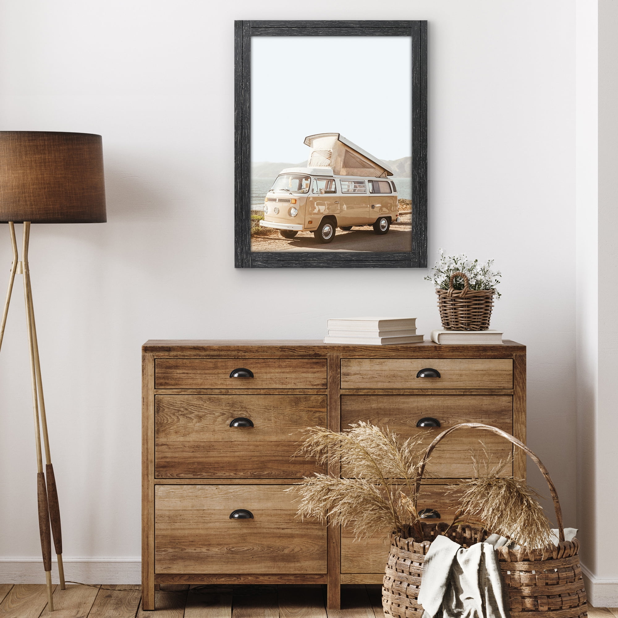 Americanflat 18x24 Poster Frame with Polished Plexiglass Hampton Collection Distressed Frames - Charcoal Black