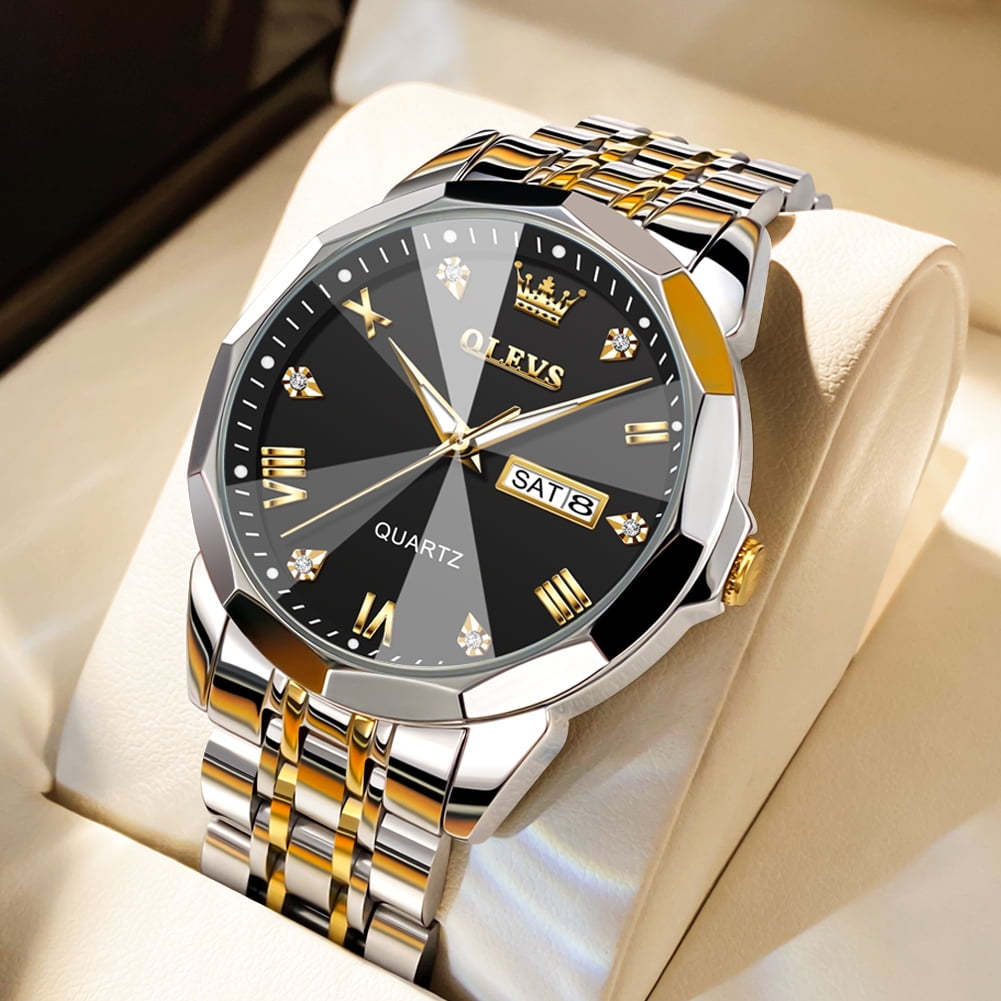 OLEVS 9931 New Business Quartz Watch for Men Dual Calendar Luxury Diamond Dial Waterproof Stainless Steel Strap Men Wristwatch
