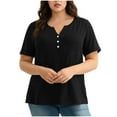 thumbnail image 4 of Women's Plus Size Short Sleeve Button Shirts Trendy Casual Split V Neck Tees Summer Baggy Lightweight Breathable Pullover Tops, 4 of 9