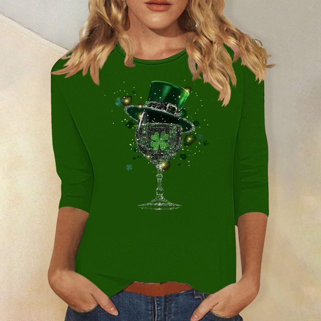 T-Shirts pour Femmes Imprimé Décontracté Col Rond Pull Manches Trois-Quarts T-Shirt Hauts Décontractés pour Femmes