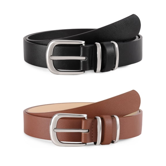 SENDEFN 2 Pack Women's Soft Leather Belt for Jeans Pants Dress Fashion Ladies Waist Belt with Silvery Buckle