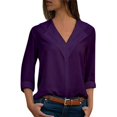 thumbnail image 1 of Blouses en Chiffon à Manches Roulables Col en V pour Femmes, 1 of 8