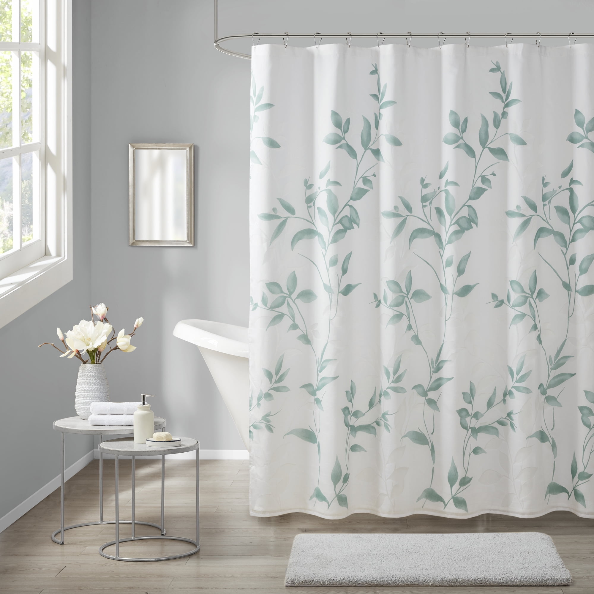 Home Essence Rosalie Burnout Printed Shower Curtain, Seafoam, 72x72