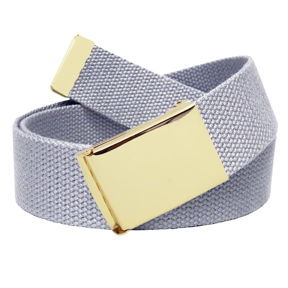 Men's Golf Belt in 1.5 Gold Brass Flip Top Buckle with Canvas Web Belt Large Gray