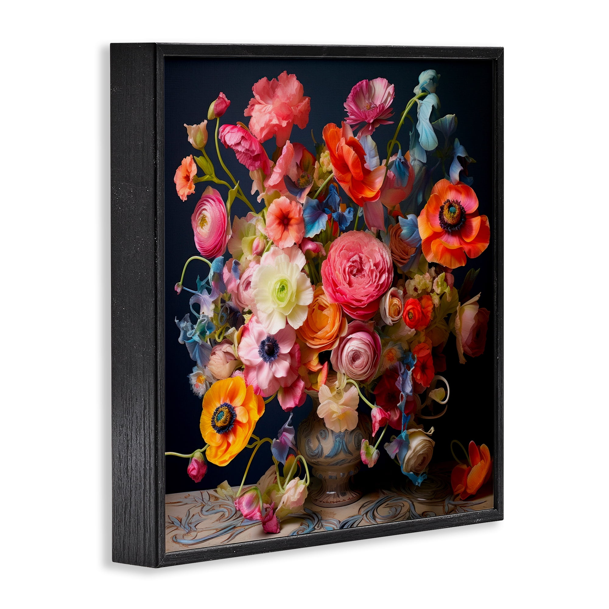 Stupell Industries Mixed Full Bouquet Botanical & Floral Painting Black Framed Art Print Wall Art, 12 x 12