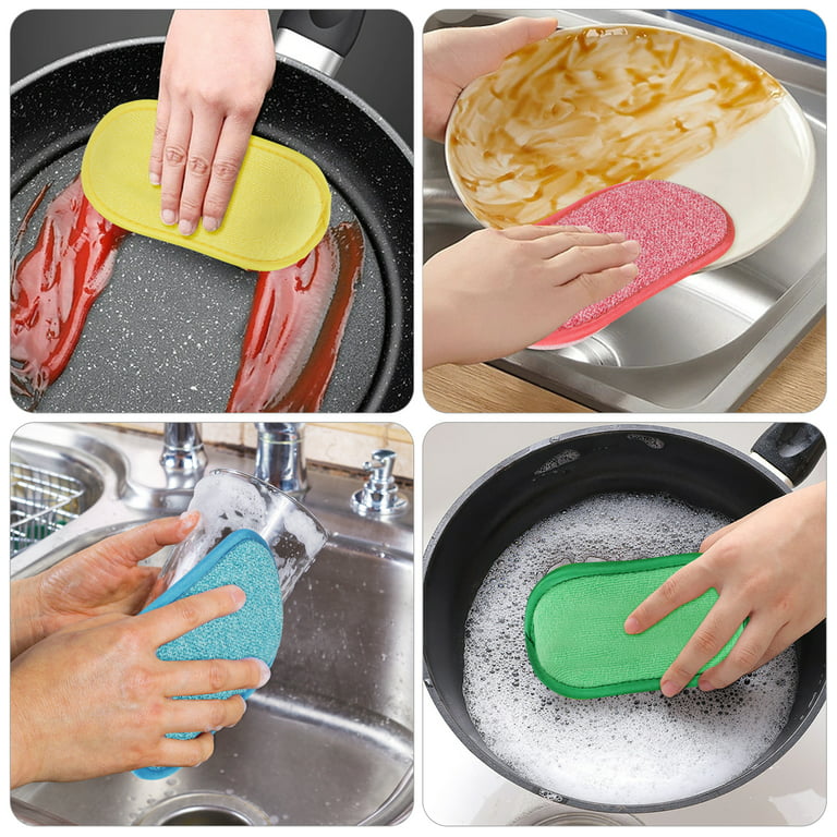 5/10pcs Microfiber Kitchen Scrub Sponges, TSV Dual Action Reusable Scouring Pads, Non-Scratch Household Dishes Washing Cloth, Heavy Duty Scrubber for