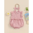 thumbnail image 2 of Suealasg Newborn Baby Girls Clothes 3 6 12 18 Months Sleeveless Ruffle Collar Plaid Print Romper Bodysuit +Headband Infant Summer 2Pcs Outfit, 2 of 9