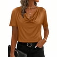 thumbnail image 2 of Htigea Cowl Neck T-Shirts for Women Summer Short Sleeve Tops Dressy Business Office Work Blouse Shirt Gold S, 2 of 7
