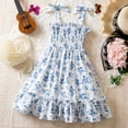 thumbnail image 6 of Teylalorva Girls Floral Dress, Casual Cute Sleeveless Ruffles Flowy Summer Smocked Sundress Blue Size 7, 6 of 9