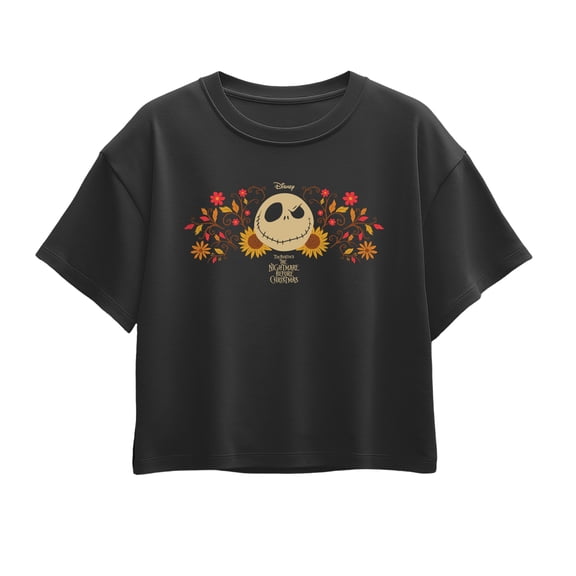 The Nightmare Before Christmas - Jack Fall Florals- Youth Girls Boxy T-Shirt Short Sleeve Boxy Graphic T-Shirt