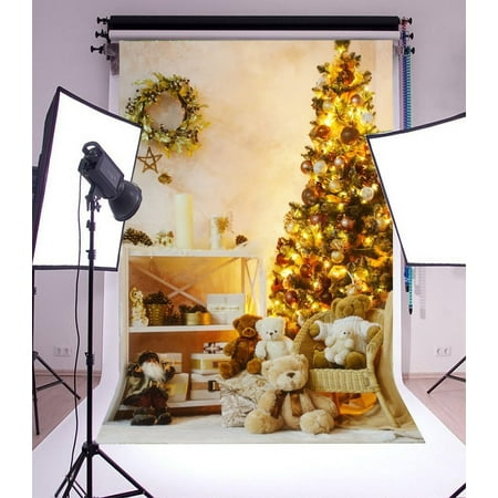 Image of MOHome 5x7ft Christmas Photography Backdrop Tree Decorations Fairy Lights Santa Claus Bear Dolls Garland Scene Photo Background Children Baby Adults Portraits Backdrop