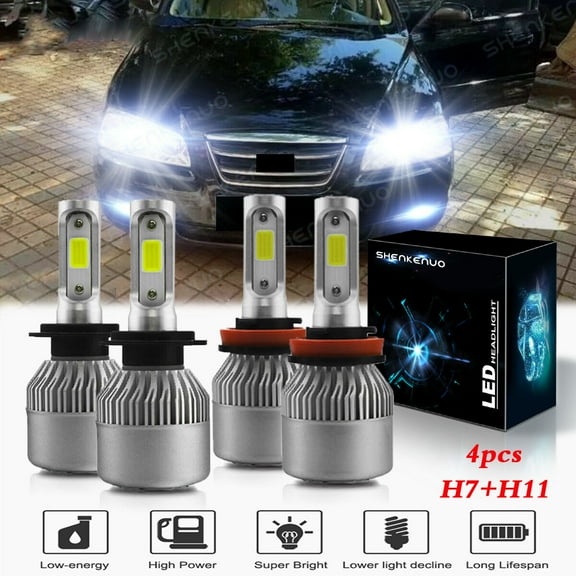 Fit For Hyundai Elantra 2009-2017 LED Headlight Bulbs,H7 High Beam   H11 Low Beam 4pcs,SHENKENUO