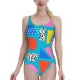 thumbnail image 1 of Airhead-Memphis Retro Throwback Minimal Geometric Colorful One Shoulder Ruffle Swimsuits One Piece Swimsuit Women Swimwear, 1 of 5