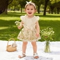 thumbnail image 4 of kpoplk Baby Girl Summer Clothes Ruffle Overall Romper Outfits Cute Sleeveless Overalls Rompers Newborn Outfit Size 12-18 Months,Beige, 4 of 4