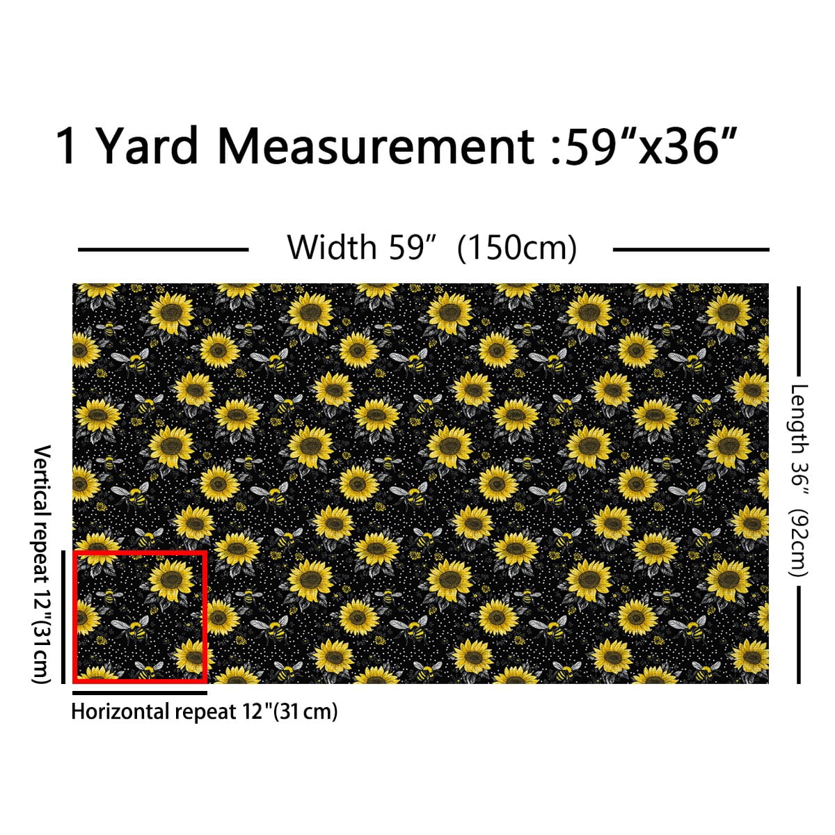 jejeloiu Chic Bee Sunflower Fabric by the Yard 1 Yard,Rustic Farmhouse Cabin Home Decor Fabric by the Yard,Country Plant Floral Sewing Fabric For Girls,Ultra Soft Home Decor