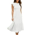 thumbnail image 3 of Franhais Women Solid Color Summer Dress, Round Neck Short Fly Sleeve Pleated Chest Cake Skirt, 3 of 6