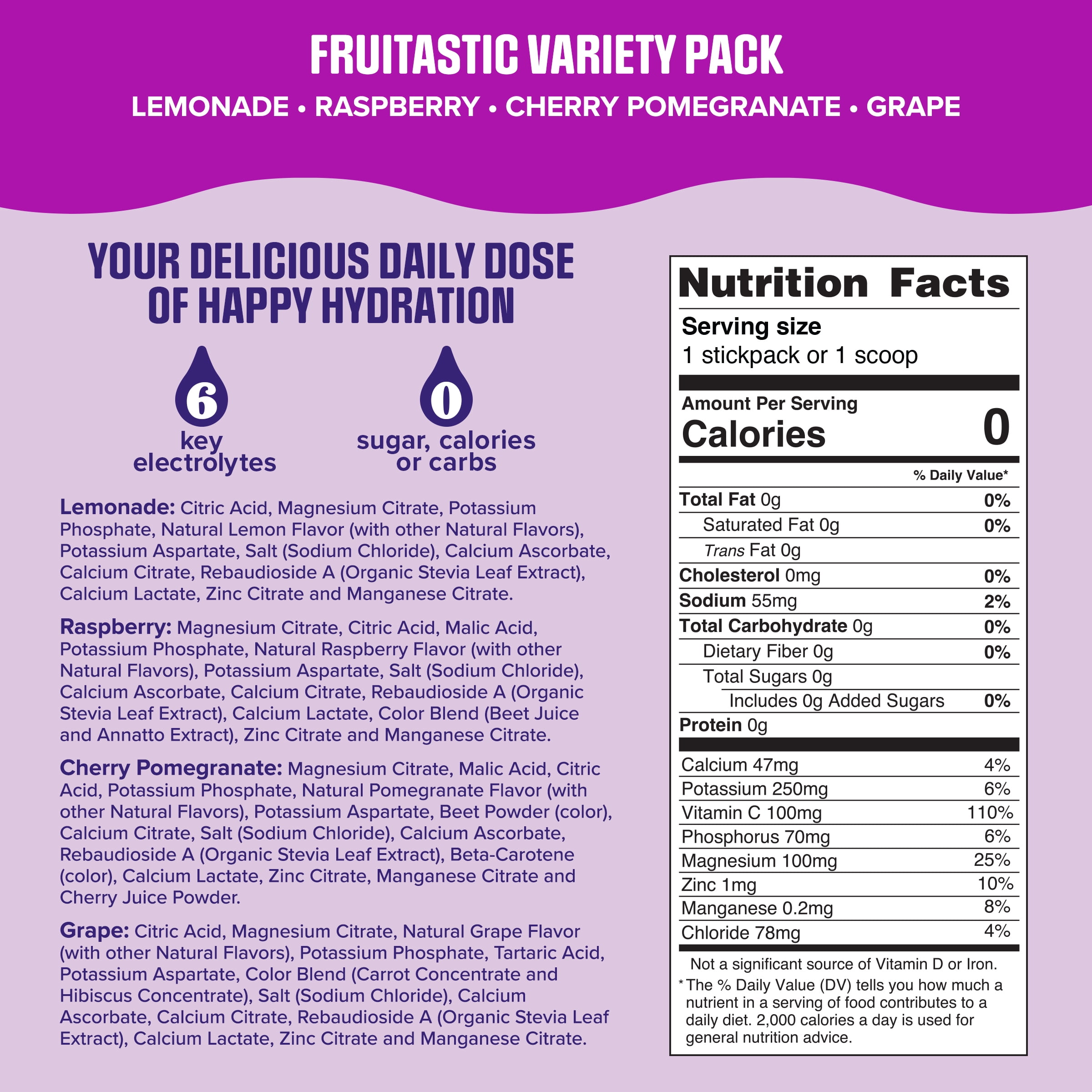 Ultima Replenisher, Electrolyte Drink Mix Packets, Sugar Free Daily Hydration Powder, Fruitastic Variety Pack, 8 Count Stickpacks