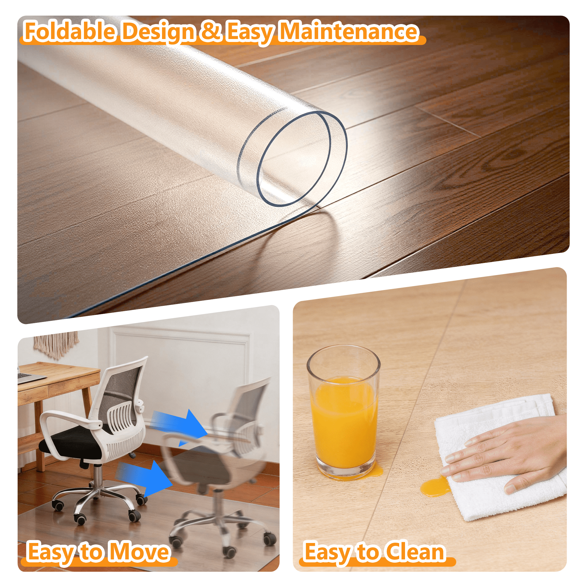 47×35.5 Inch Clear PVC Office Chair Mat, Waterproof Anti-Slip Hardwood Floor Protector, Transparent Scratch Resistant Rolling Desk Chair Floor Mat for Hardwood & Tile Floors