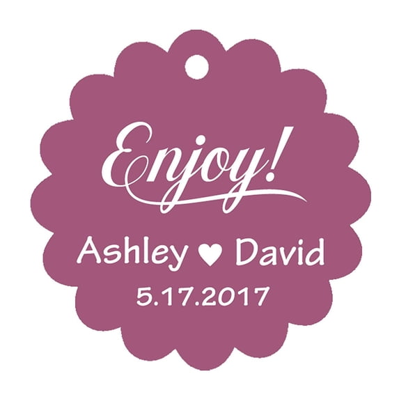 100 PCS Enjoy! Customized Scallop Edges Hang Tags Personalized Wedding Favor Gift Paper Tags